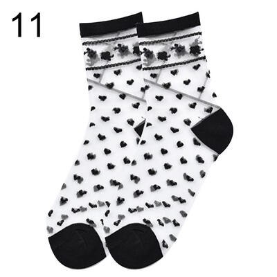 

Striped Heart Dots Bow Women Summer Ultra Thin Transparent Over Ankle Socks