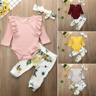 

UK Winter Baby Girl Knitted Long Sleeve TopsFlower Leggings Pants Clothes Set