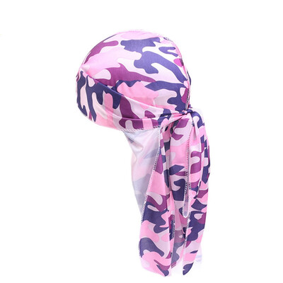 

6 Colors Long Tail Satin Print Turban Hijab Cap Camouflage Breathable Hat