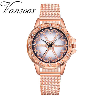 

RM vansvar Womens Casual Quartz Plastic Leather Band Lucky Flower Rhinestone Watch