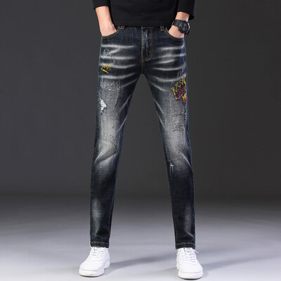 

Gobestart Mens New Fashion Personality Ripped Slim Fit Zipper Stretch Denim Trousers