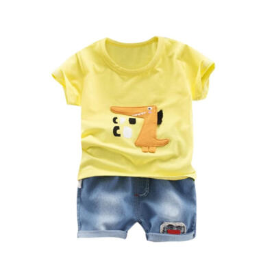 

Baby Clothes Summer Baby Boys Short Sleeve Cartoon Dinosaur Print Tops Blouse T-shirtDenim Shorts Casual Outfits Sets