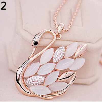 

Women Fashion Sweater Chain Necklace Rhinestone Cat Swan Owl Pendant Jewelry Gift