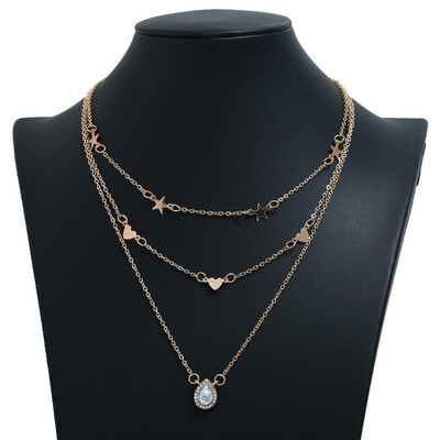 

New Alloy Necklace Retro Sequin Long Necklace Moon Big Pendant Gold Necklace Multi-layer Hot Bohemian Summer Accessories