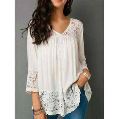 

Plus Size Womens Boho Floral Long Sleeve Blouse Baggy Tops Tunic V Neck T Shirts