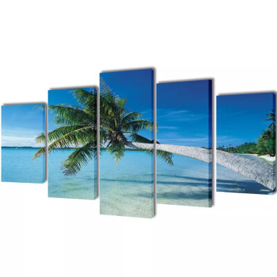 

Canvas Wall Print Set Sand Beach with Palm Tree 39" x 20"