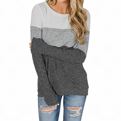 

Contrast base shirt womens T-shirt round neck long-sleeved Slim shirt womens