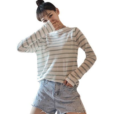 

Womens Pullover Casual Round Neck Striped Long Sleeve Loose Knitted Top T-Shirt