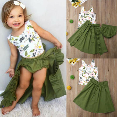 

Toddler Kid Baby Girl Clothes Floral Shirt Tops Ruffle Skirts Shorts Outfits Set