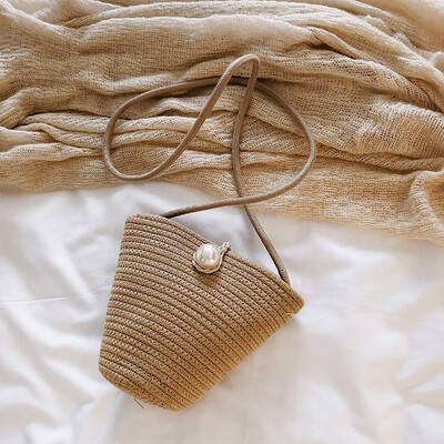 

Ins super fire small bag 2019 summer Korean version of the woven bucket bag fairy Messenger bag simple wild shoulder bag