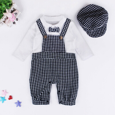 

Outfits Baby Boys Lattice Gentleman Belt Suit Rompers Jumpsuit Cap Kids Clothes