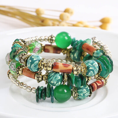 

Bohemian Beads Multilayer Imitation Natural Stone Bracelets For Women Ethnic Tibet Crystal Charms Bracelets Bangles Gift