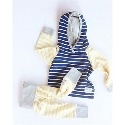 

Newborn Infant Baby Boys Girls Hooded Tops Long Pants Striped Outfit Set Clothes