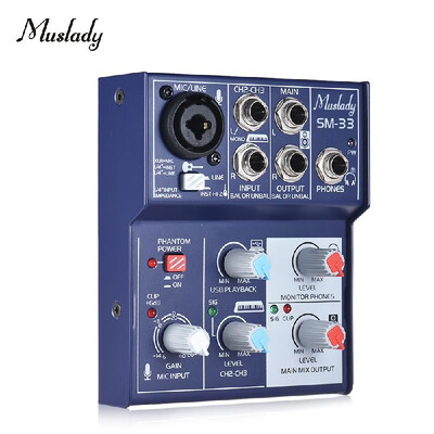 

Muslady SM-33 Mini 3-Channel Sound Card Mixing Console Digital Audio Mixer Supports 5V Power Bank USB Power Supply Built-in 48V Ph