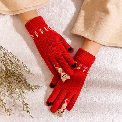 

Warm Winter Knitted Full Finger Gloves Mittens Women Cute Cartoon Cats Touchable Screen Gloves