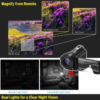

Andoer HDV-D395 Digital Video Camera DV WiFi 1080P 30fps FHD 24M Camcorder 18X Zoom with 72mm 039X Wide Angle Macro Lens Remot