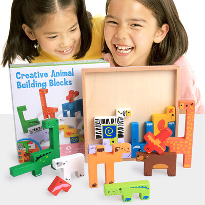 

〖Follure〗Educational Wooden Cartoon Animal Board 3D Building Block Puzzle Child Baby Toys