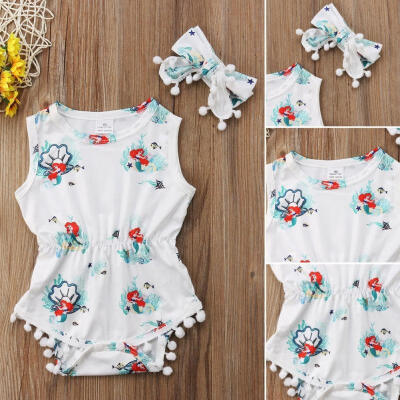 

Cotton Newborn Infant Baby Girls Little Mermaid Bodysuit Romper Jumpsuit Headband Outfit Clothes