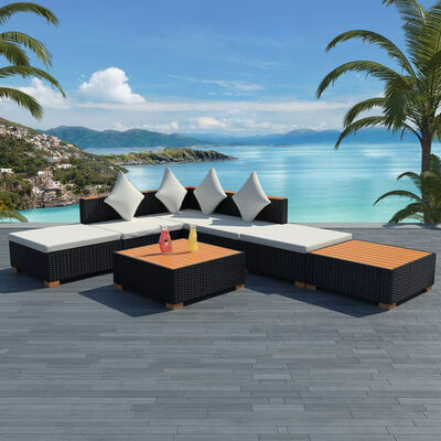 

7 Piece Garden Lounge Set with Cushions Poly Rattan Black