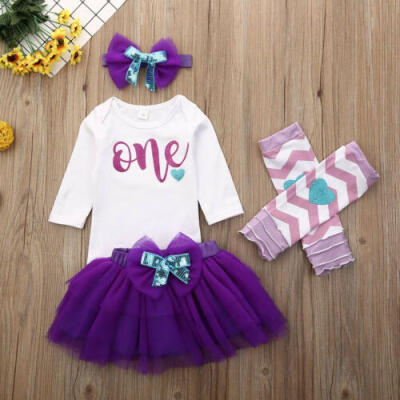 

Fashion Baby Girl Romper T-Shirt Tops Skirt One Years Birthday Dress Outfits