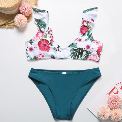 

Roseonmyhand Women Bikini Set Print Padded Swimwear High Waist Bathing Swimsuit Beachwear