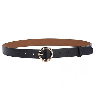 

Women Solid Color Round Buckle Belt Faux Leather Waistband for Jeans Pants Skirt