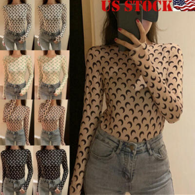 

Women Transparent Lace Hollow Mesh Net T-Shirt Long Sleeve Tee Tops Blouse Club