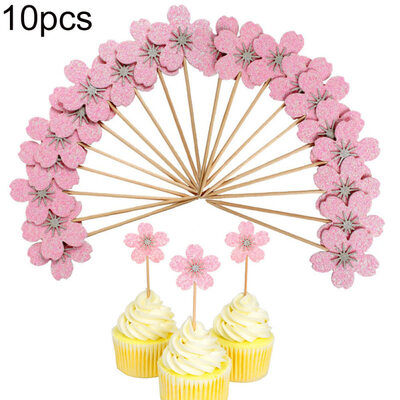

10Pcs Cherry Blossom Glitter Cupcake Cake Topper Wedding Birthday Party Decor