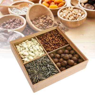 

Greensen Bamboo Four Grids Eco-friendly Dried Fruit Tray Snack Plate Holder for Home Bamboo TrayFruit Tray