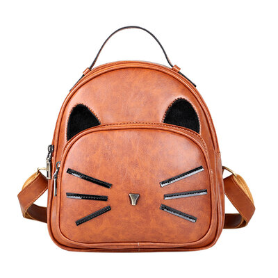 

Women PU Leather Cartoon Cute Cat Printed Backpack Girls School Bag