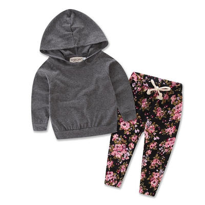 

2pcs Newborn Infant Baby Girls Clothes Hooded Coat TopsFloral Pants Outfits Set