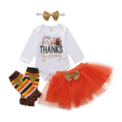 

US 5PCS Newborn Baby Girls Romper Tulle Skirt Leg Warmers Thanksgiving Outfits