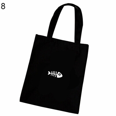

Fashion Letter Print Cartoon Fish Canvas Shopping Bag Large Capacity Casual Tote