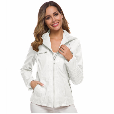 

Toponeto Women Autumn Winter Long Sleeve Zipper Leather Jacket Short Jacket Coat