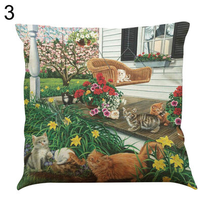 

Linen Cat Play Flower Pillow Case Cushion Cover Sofa Bed Car Cafe Office Decor