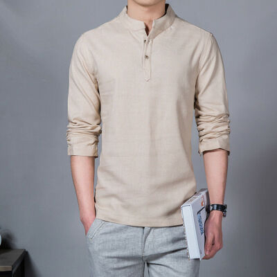 

Mens Summer Cotton Linen T Shirt Tops Casual Loose V Neck Long Sleeve Tee