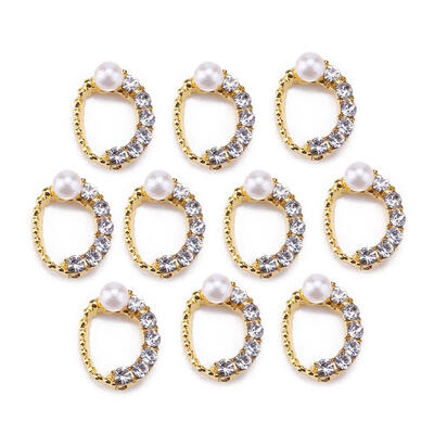 

10pcs Hollow Oval Nail Art Charms Pearl Rhinestone Nail Stud Manicure Decor