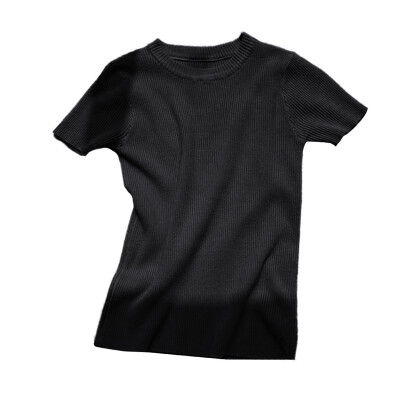 

T Shirt Women O Neck Solid Color Tshirt Summer Casual Short Sleeve Tops Korean Style Slim Knitted tee shirt femme