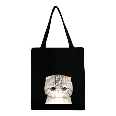 

Women Cute Cat Printing Canvas Tote Girls Casual Shoulder Bags Large Capacity Shopping Bags Handbag Bolsos Mujer YJ