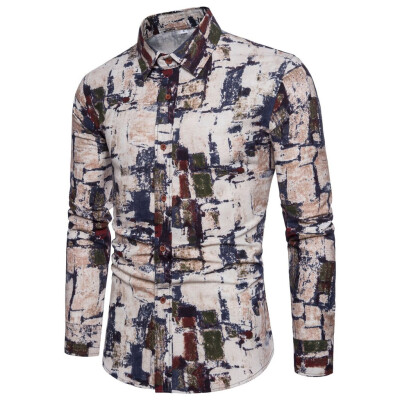 

Tailored Men Casual Printing Vintage Slim Long Sleeve Dress Shirt Blouse Tops