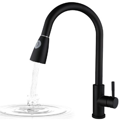 

Pull Out Kitchen Faucets with 2 Spray Modes High Arc Bathroom Basin Sink Faucets Pull Down Sprayer Ceramic Valve Black Paint Finis