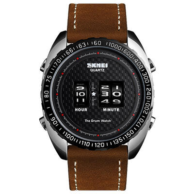 

SKMEI 1516 Watches Men Wrist Drum Rollers Vintage Leather Strap Watch Fashion
