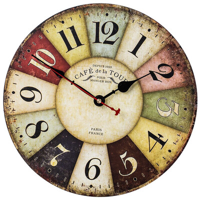 

Colorful Retro Roman Numerals Style Silent Non -Ticking Quartz Wooden Wall Clock