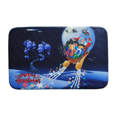 

Christmas Carpet Mat Bath Rug Cute Santa Claus Print Non-Slip Doormat Welcome Floor Mats