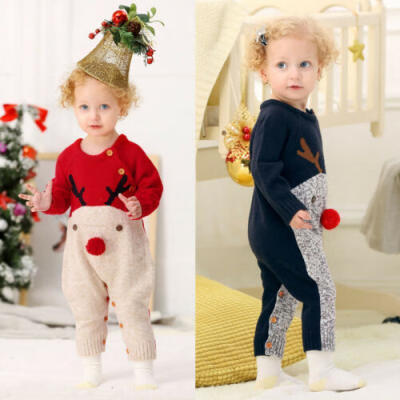 

AU Xmas Baby Kids Bodysuit Infant Romper Sweater Jumpsuit Boy Girl Deer Knitwear