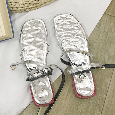 

Sandals Fairy Wind Summer Baitao Transparent One-word Buckle Flat-soled Shoes Retro-ancient Baitao Roman Shoes