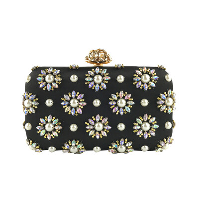 

Tailored Women Flower Crystal Beaded Clutch Evening Chain Bow Hardware Party HandBag