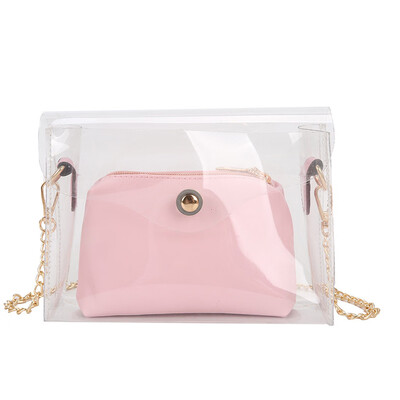 

Tailored Woman Shoulder Bag 2019 New Fashion Transparent 2PC Chain Square Messenger Bag