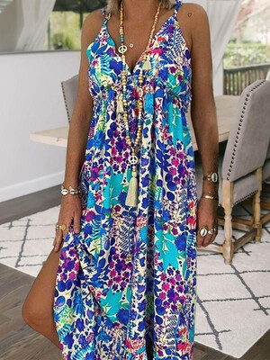 

Women Sleeveless Bohemia Long Maxi Dress Summer Beach Party Sundress Plus Size
