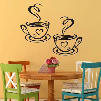 

〖Follure〗Coffee Cups Kitchen Wall Stickers Cafe Vinyl Art Decals Pub Cafe Home Decals